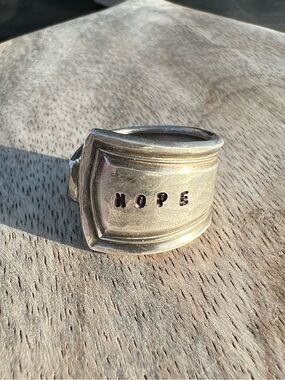 HOPE Vintage Silverware Spoon Ring Hand Hammered Size 7 Dare to Hope Reminder